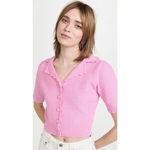 English Factory Scallop Edge Short Sleeve Crochet Collared Cardigan EUC Size‎ S